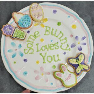 Vintage Cracker Barrel Easter Egg 14” Large Stoneware Platter Sugar Cookie Bunny